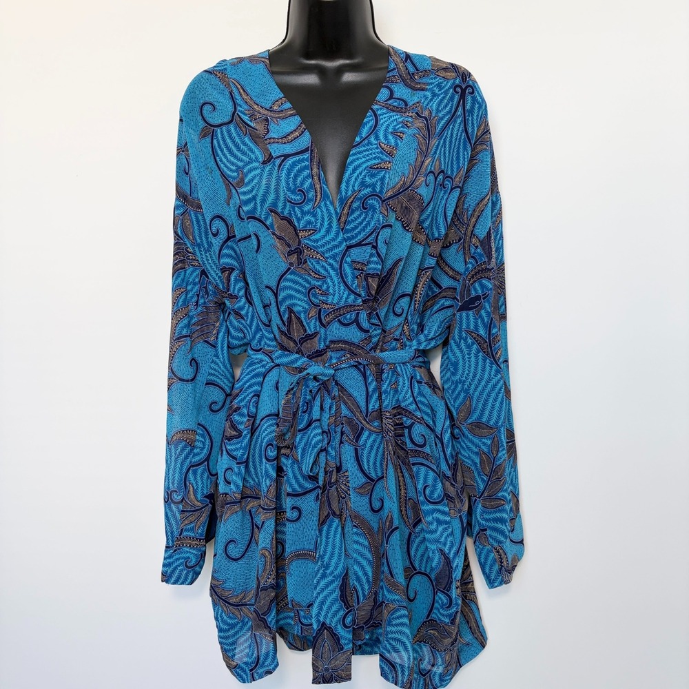 Victoria's Secret Robe Batik Floral Print One Size Blue